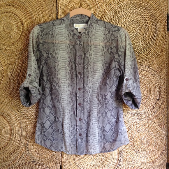 MICHAEL Michael Kors Shirt Snake Print Gray Sheer - Picture 1 of 7
